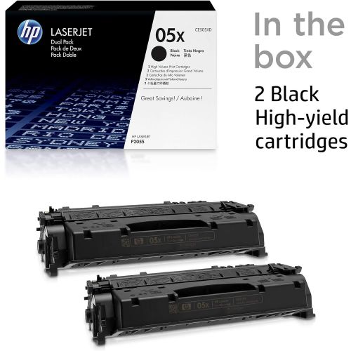에이치피 HP 05X (CE505X) Black Toner Cartridge High Yield, 2 Toner Cartridges (CE505XD) for HP P2055 P2055d P2055dn P2055x