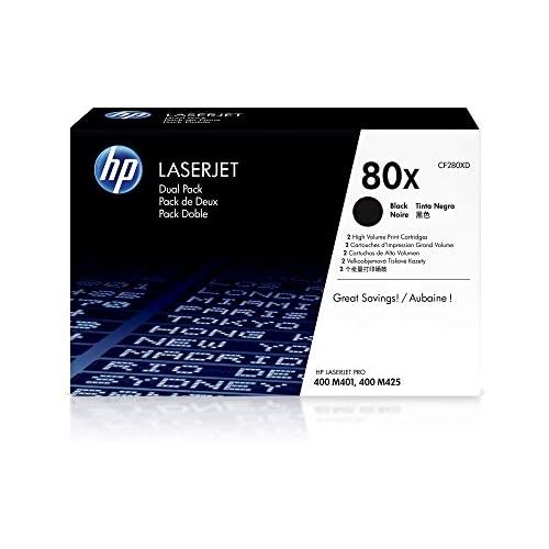 에이치피 HP 80X (CF280X) Black Toner Cartridge High Yield, 2 Toner Cartridges (CF280XD)