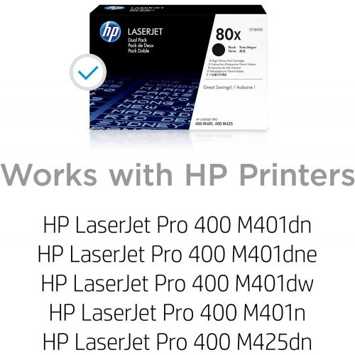 에이치피 HP 80X (CF280X) Black Toner Cartridge High Yield, 2 Toner Cartridges (CF280XD)