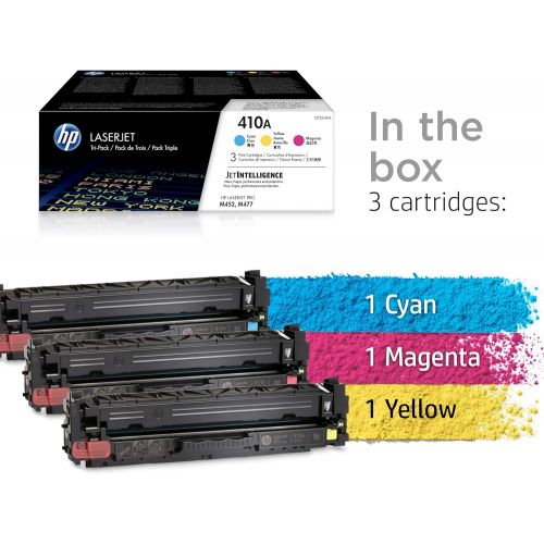 에이치피 HP 410A Toner Cartridge Cyan, Yellow & Magenta, 3 Toner Cartridges (CF411A, CF412A, CF413A) for HP Color LaserJet Pro M452dn, M452dw, M452nw, MFP M477fdn, MFP M477fdw, MFP M477fnw