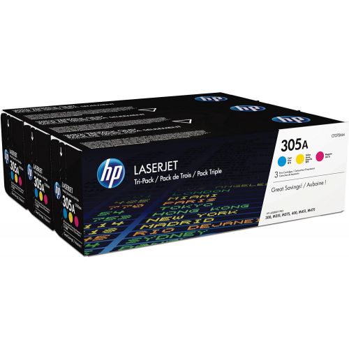 에이치피 HP 305A (CF370AM) Cyan, Magenta & Yellow Original Toner Cartridges, 3 Cartridges (CE411A, CE412A, CE413A) for HP LaserJet Pro 400 Color MFP M451nw M451dn M451dw, Pro 300 Color MFP