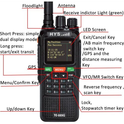  HYS 10W GPS Handheld Ham Radio 136-174Mhz&400-520 Mhz Long Distance Walkie Talkie Transceiver With USB Cable and Software (2 Packs)）