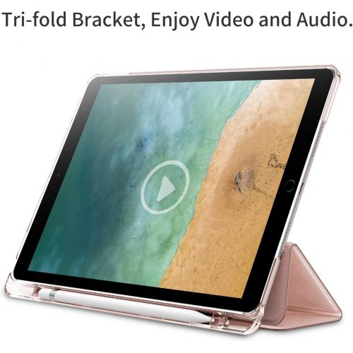  [아마존베스트]INFILAND Infiland Case for iPad Air 3rd Generation 2019 / iPad Pro 10.5 2017, Translucent Frosted Back Smart Cover Case with Apple Pencil Holder,Rose Gold