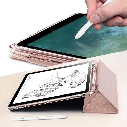  [아마존베스트]INFILAND Infiland Case for iPad Air 3rd Generation 2019 / iPad Pro 10.5 2017, Translucent Frosted Back Smart Cover Case with Apple Pencil Holder,Rose Gold