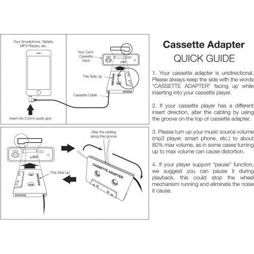  [아마존베스트]INSTEN 3.5mm Universal Car Audio Cassette to Aux Adapter for Smartphones, Cassette Adapter for Car, 3-Feet Cord