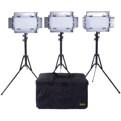  Ikan LED Studio Light Kit, Includes 3x IB508-v2 Bi-color LED Studio Light, 3x AC Power Supply, 3x Dual Battery Charger, 3x Light Stand and 3x Stand Adapter