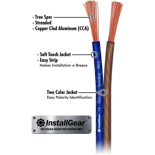  [아마존베스트]InstallGear 14 Gauge AWG 100ft Speaker Wire True Spec and Soft Touch Cable