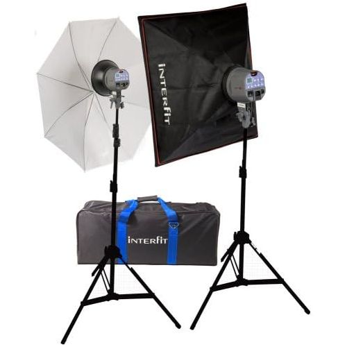  Interfit INT119 EXD 200Wattsecond 2 Head Digital Umbrella Softbox Kit (Gray)
