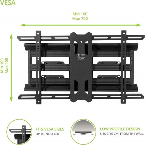  Kanto PDX680 Full Motion Mount for 39-inch to 80-inch TVs, Black