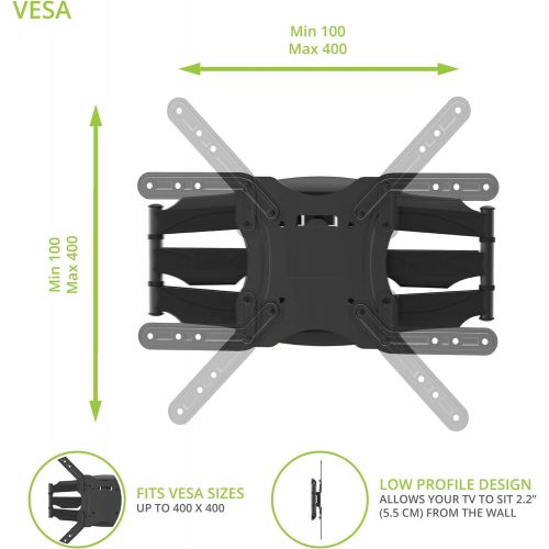  Kanto M300 Full Motion TV Mount  for 26-inch to 55-inch Television Sets  Accessible Tilt Mechanism with 135° Swivel Function  Solid Steel Construction