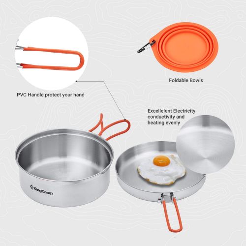  KingCamp Portable Camping Cookware Set 9 Pcs for 1-2 Person  17 Pcs for 4-6 Person Family Cooking Non Stick Pot Pan Bowls Mess Kit Folding Frying Pan