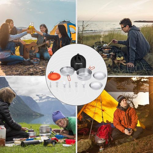  KingCamp Portable Camping Cookware Set 9 Pcs for 1-2 Person  17 Pcs for 4-6 Person Family Cooking Non Stick Pot Pan Bowls Mess Kit Folding Frying Pan