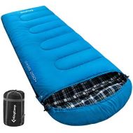 KingCamp Adults Flannel Sleeping Bag with Compression Sack-Lightweight Envelope Waterproof Warm Comfortable Oversize 3-Season 24F-4C, Great for Camping, Traveling, Hiking, Outdoor