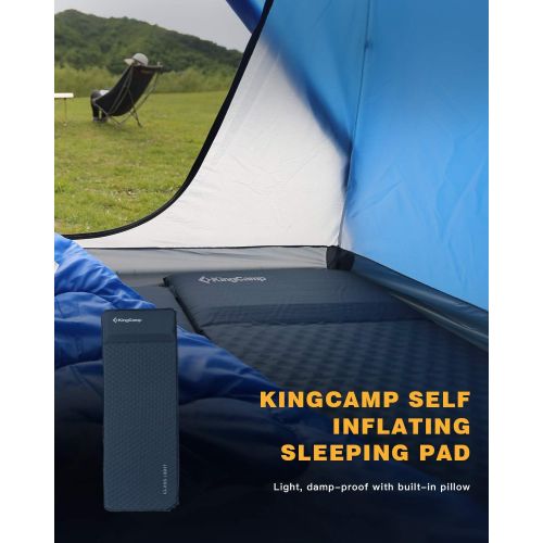  KingCamp Sleeping Pad - Self-Inflating Lightweight Foam Mat Pads Compact Comfortable Mats with Built-in Pillows, Suitable for Camping Hiking Backpacking Traveling Outdoor Activitie