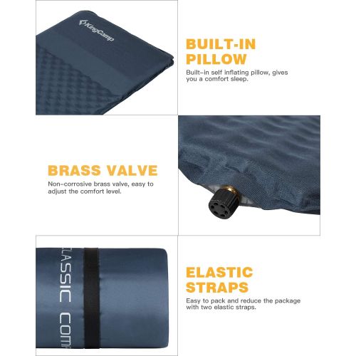  KingCamp Sleeping Pad - Self-Inflating Lightweight Foam Mat Pads Compact Comfortable Mats with Built-in Pillows, Suitable for Camping Hiking Backpacking Traveling Outdoor Activitie
