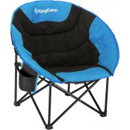 KingCamp Moon Saucer Camping Folding Round Chair Padded Seat Heavy Duty Steel Frame with Cup Holder and Back Pocket