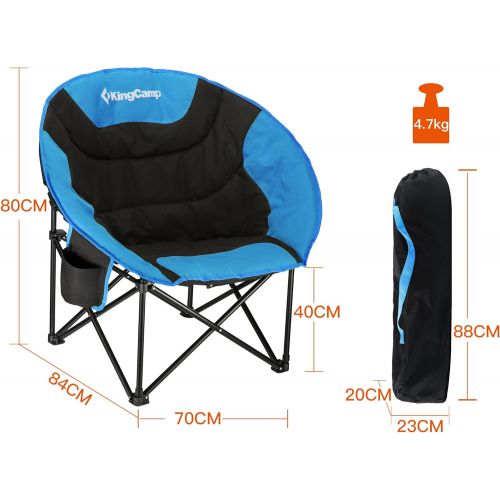  KingCamp Moon Saucer Camping Folding Round Chair Padded Seat Heavy Duty Steel Frame with Cup Holder and Back Pocket