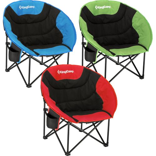  KingCamp Moon Saucer Camping Folding Round Chair Padded Seat Heavy Duty Steel Frame with Cup Holder and Back Pocket