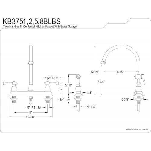  Visit the Kingston Brass Store Kingston Brass KB3752BLBS Vintage set Kitchen Faucet with Brass Sprayer, 8-1/2-Inch, Polished Brass