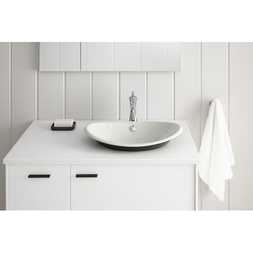  Kohler KOHLER K-5403-P5-KC Iron Plains Wading Pool Oval Bathroom Sink With Iron Black Painted Underside, Vapor Blue