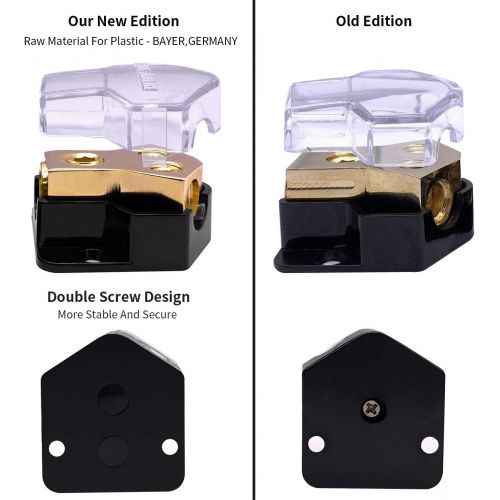  [아마존베스트]LEIGESAUDIO 0/2/4 Gauge in 4/8/10 Gauge Out 2 Way Amp Copper Power Distribution Block for Car Audio Splitter