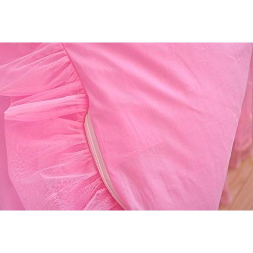  Visit the LELVA Store LELVA Polka Dot Rose Duvet Cover Set with Bed Skirt 4 Piece Romantic Lace Ruffle Wrinkle Girls Bedding Set California King Pink
