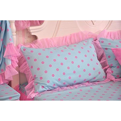  Visit the LELVA Store LELVA Polka Dot Rose Duvet Cover Set with Bed Skirt 4 Piece Romantic Lace Ruffle Wrinkle Girls Bedding Set California King Pink