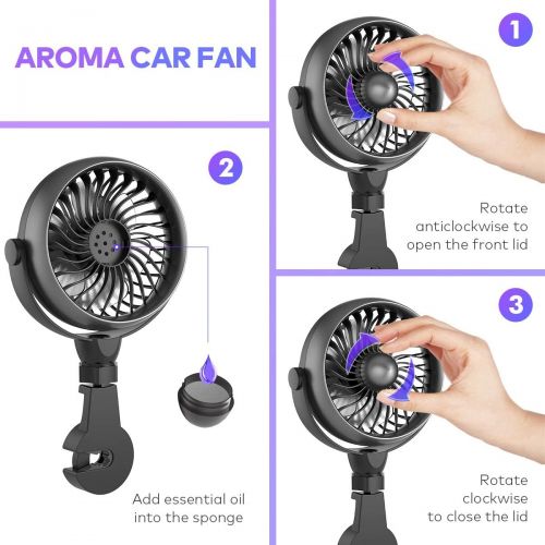  [아마존베스트]Car Fan, Battery Operated USB Car Fan with Aroma Function, 4 Speed,Work Quiet,360 Degree Rotatable Car Fan,5V Cooling Air Small Personal Fan for Car,Rear&Back Seat Passenger Dog Ki