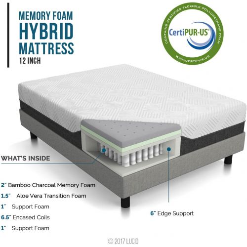  Visit the LUCID Store LUCID 12 Inch Twin Hybrid Mattress - Bamboo Charcoal and Aloe Vera Infused Memory Foam - Motion Isolating Springs - CertiPUR-US Certified