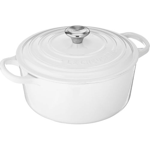 롯지 Le Creuset LS2501-2216SS Signature Enameled Cast Iron Round French Oven, 3 12 Quart, White