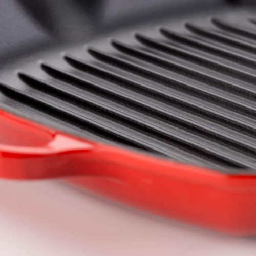 롯지 Le Creuset 20183260600422 Enameled Cast Iron 10 14 Signature Square Skillet Grill, Cerise