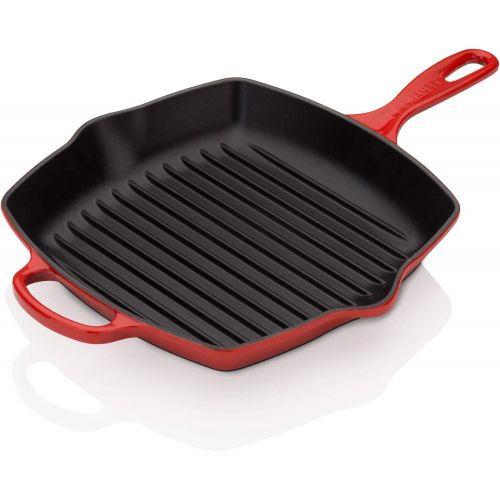 롯지 Le Creuset 20183260600422 Enameled Cast Iron 10 14 Signature Square Skillet Grill, Cerise