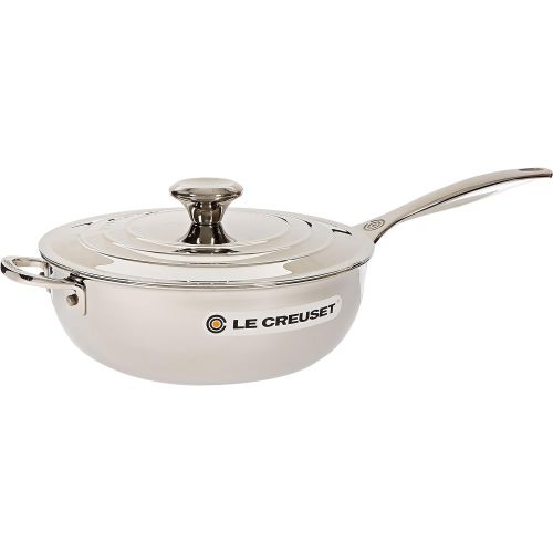 르크루제 Le Creuset Tri-Ply Stainless Steel Saucier Pan with Lid and Helper Handle, 3.5-Quart