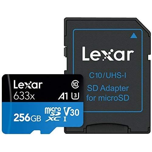  Lexar 256GB High-Performance UHS-I Class 10 U1 633x microSDXC Memory Card with SD Adapter, 95MBs Read, 20MBs Write