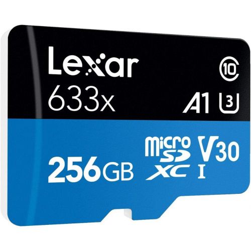  Lexar 256GB High-Performance UHS-I Class 10 U1 633x microSDXC Memory Card with SD Adapter, 95MBs Read, 20MBs Write