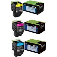 Lexmark 80C1HC0 80C1HM0 80C1HY0, CX410, CX510 High Yield Cyan Magenta and Yellow Toner Cartridge Set