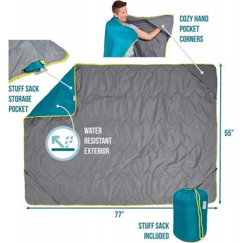  Lightspeed Outdoors Sundown Camp Blanket, Nylon Ripstop, Fluffy Down Alternative, Packable, 77 x 55