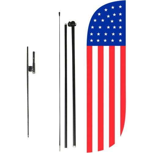  [아마존베스트]LookOurWay American Flag Feather Flag Complete Set with Poles & Base, 5-Feet