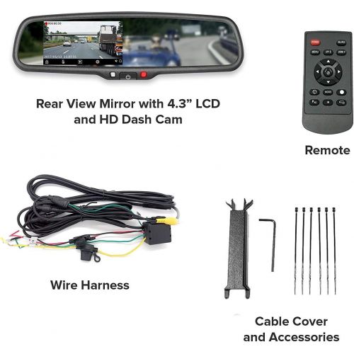  [아마존베스트]Master Tailgaters 4.3 LCD Rear View Mirror with 1080P 30FPS, 720P 60FPS HD DVR Recorder with Superior Night Vision + Backup Camera Enabled