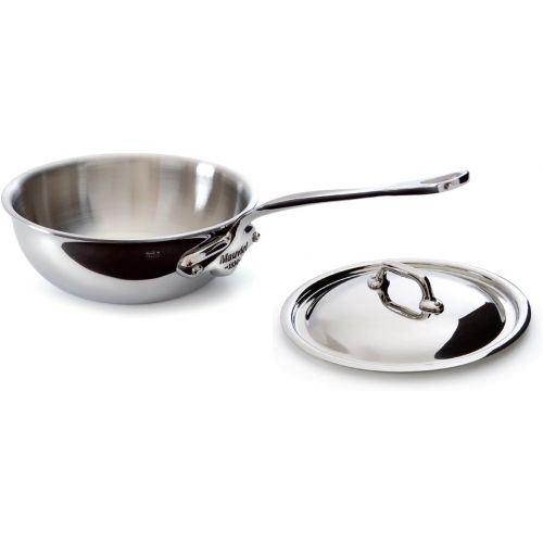  Mauviel Made In France MCook 5 Ply Stainless Steel 5211.29 5.8 Quart Saute Pan with Lid And Helper Handle, Cast Stainless Steel Handle