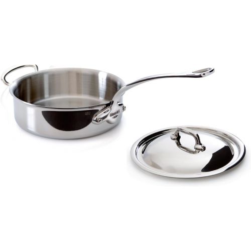  Mauviel Made In France MCook 5 Ply Stainless Steel 5211.29 5.8 Quart Saute Pan with Lid And Helper Handle, Cast Stainless Steel Handle