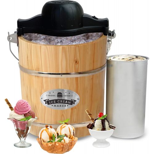  MaxiMatic EIM-502 Elite Gourmet 4-Quart Old-Fashioned Pine-Bucket ElectricManual Ice-Cream Maker by Maximatic