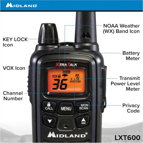  Midland LXT600X12VP3 36 Channel FRS Two-Way Radio - Up to 30 Mile Range Walkie Talkie - Black (Pack of 12)