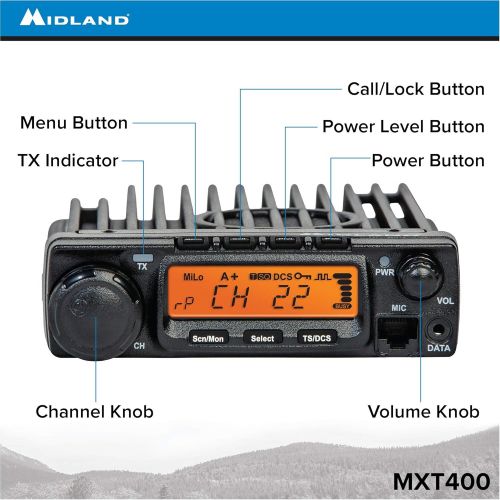 Midland - MXT400VP3, MicroMobile Bundle - MXT400 Two-Way Radio w 8 Repeater Channels, 142 Privacy Codes & 6dB Gain Antenna wAntenna Mounting Bracket, MXTA8 6M Antenna Cord (Singl