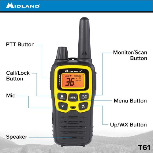  Midland - X-TALKER T61VP3, 36 Channel FRS Two-Way Radio - Up to 32 Mile Range Walkie Talkie, 121 Privacy Codes, & NOAA Weather Scan + Alert (Pair Pack) (BlackYellow)