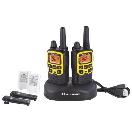  Midland - X-TALKER T61VP3, 36 Channel FRS Two-Way Radio - Up to 32 Mile Range Walkie Talkie, 121 Privacy Codes, & NOAA Weather Scan + Alert (Pair Pack) (BlackYellow)