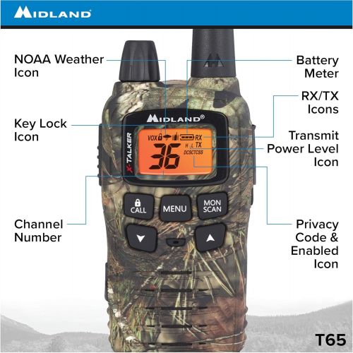  Midland - X-TALKER T61VP3, 36 Channel FRS Two-Way Radio - Up to 32 Mile Range Walkie Talkie, 121 Privacy Codes, & NOAA Weather Scan + Alert (Pair Pack) (BlackYellow)