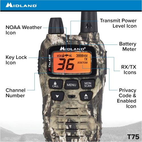  Midland - X-TALKER T77VP5, 36 Channel FRS Two-Way Radio - Up to 38 Mile Range Walkie Talkie, 121 Privacy Codes, and NOAA Weather Scan + Alert (Includes a Carrying Case and Headsets