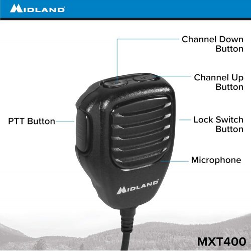  Midland - MXT400, 40 Watt GMRS MicroMobile Two-Way Radio - Up to 65 Mile Range Walkie Talkie, 8 Repeater Channels, 142 Privacy Codes (Single Pack) (Black)
