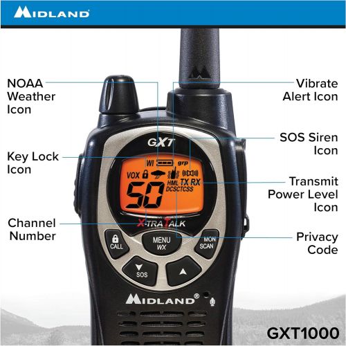  Midland GXT1000X6VP4 50 Channel GMRS Two-Way Radio - Up to 36 Mile Range Walkie Talkie - BlackSilver (Pack of 6)